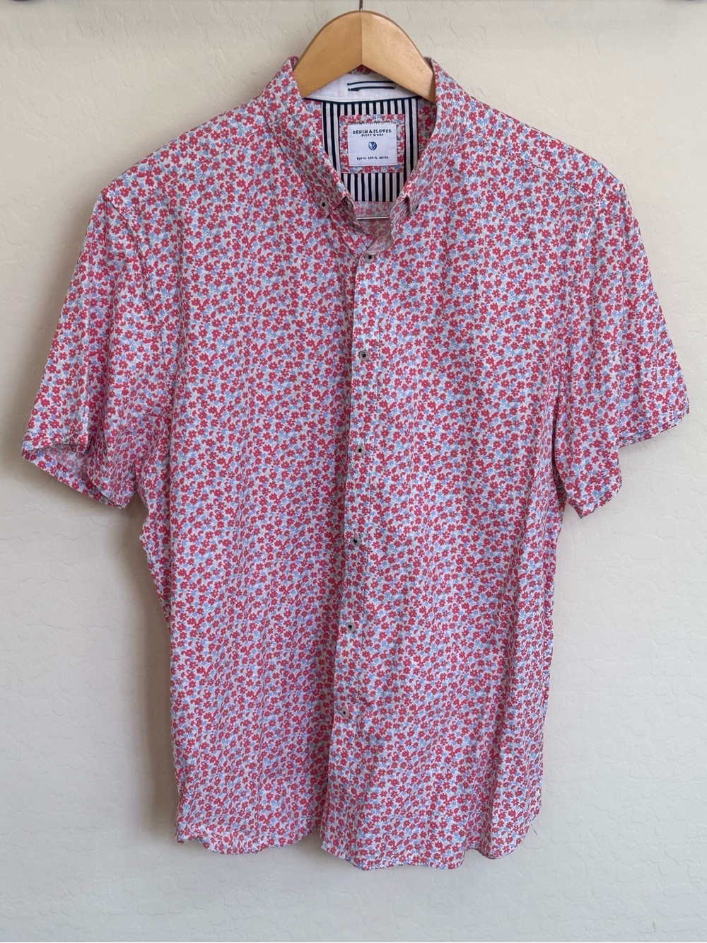 Denim & Flower Ricky Singh Men's Floral Button Down Shirt XL 100% Cotton